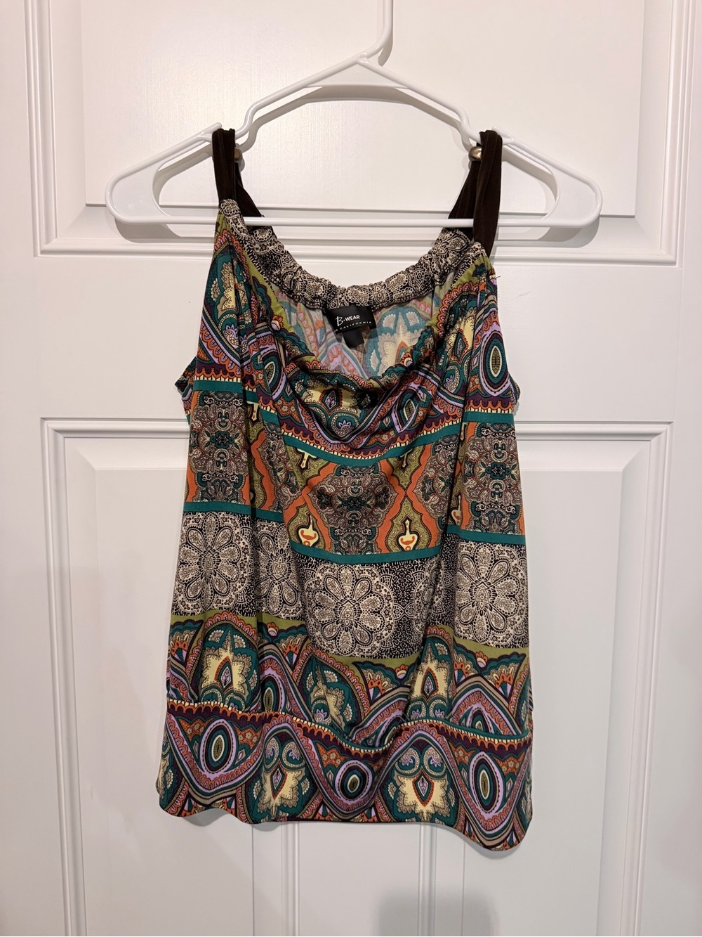 Y2K Bwear Multicolor Boho Cowl Neck Camisole - Teal, Orange, Brown